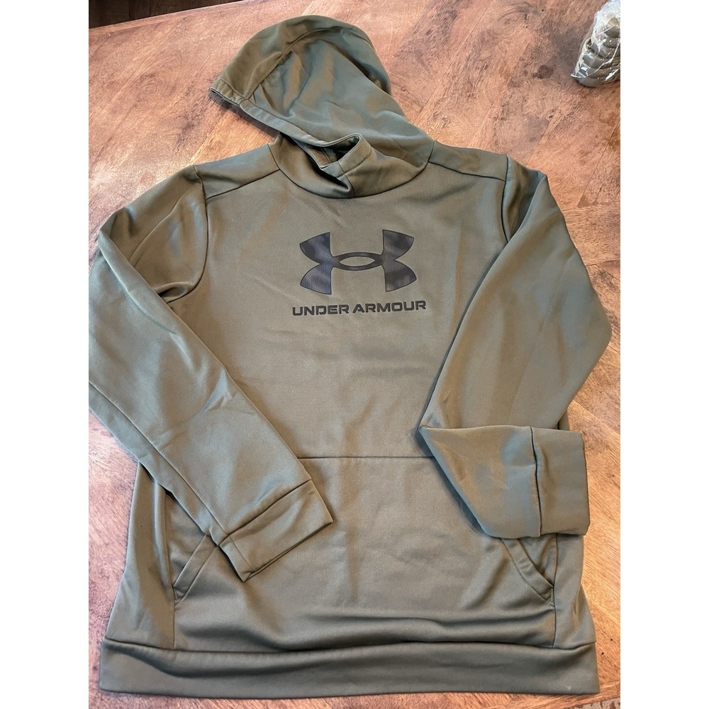 Under Armour ColdGear Youth YXL Olive Green Fleece Lined Hoodie Loose Fit Boys